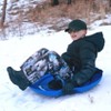 GoSports 29 Inch Heavy-Duty Winter Snow Saucer with Padded Seat and Hand Pull Strap - 2 Pack, Red and Blue - 4 of 4