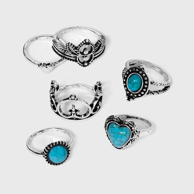 Heart Turquoise Ring Set 6pc - Wild Fable&#8482; Silver 7, 1 of 3