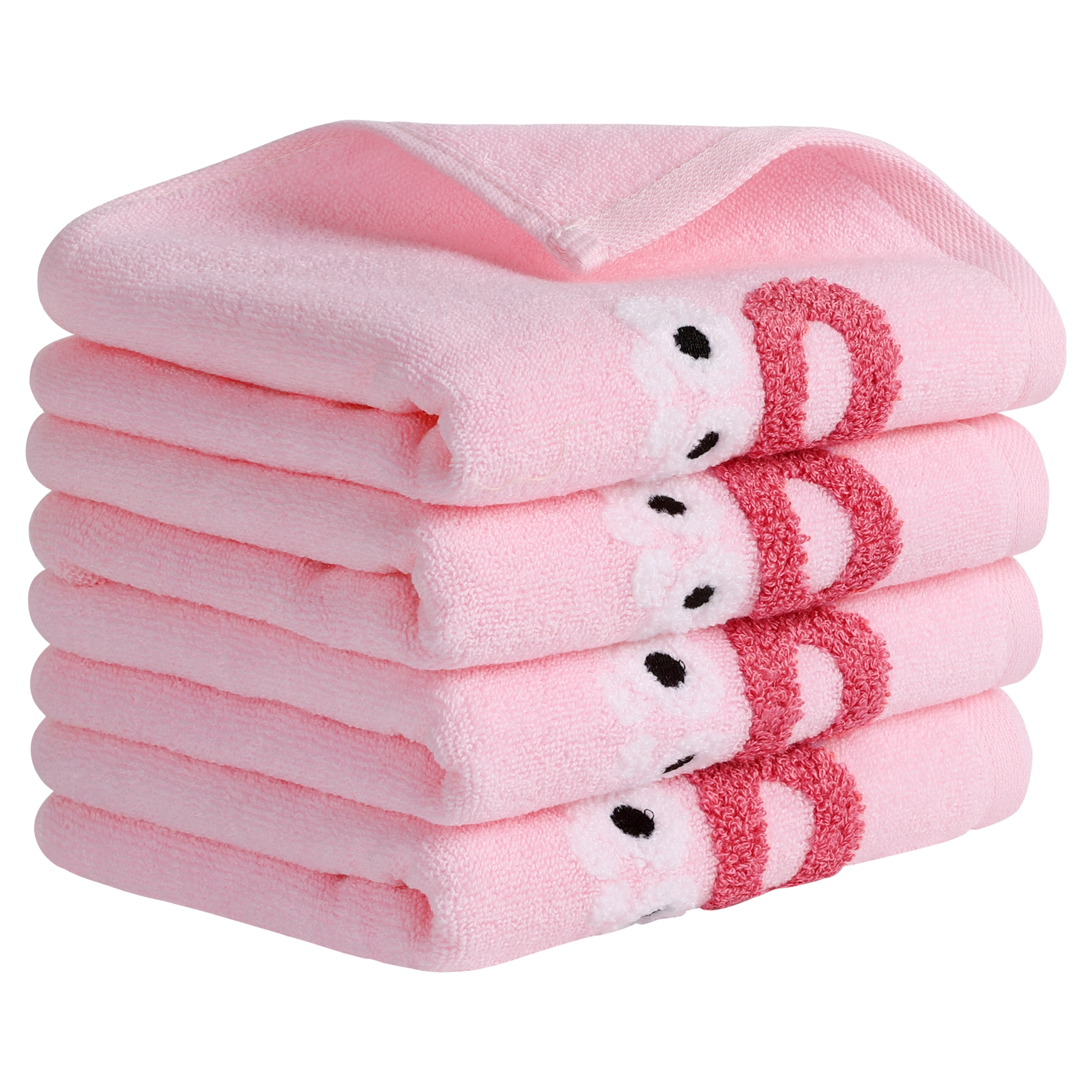 REGALWOVEN Abstract Pattern Cotton Bathroom Soft Absorbent Hand Towel 14" x 30" Pink 4 Pcs