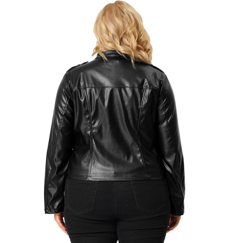 Agnes Orinda Women's Plus Size PU Motorcycle Zipper Pocket Faux Jackets, 5 of 7