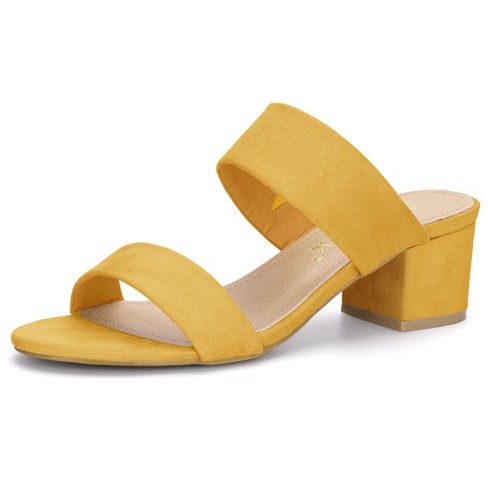 Allegra K Women's Block Heel Dual Straps Slide Sandals Yellow 6