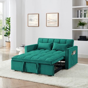 54.33'' Velvet Foldable Sofa Bed with Adjustable Back and 2 Soft Pillows, 3-Position Convertible Sofa for Living Room - 1 of 4