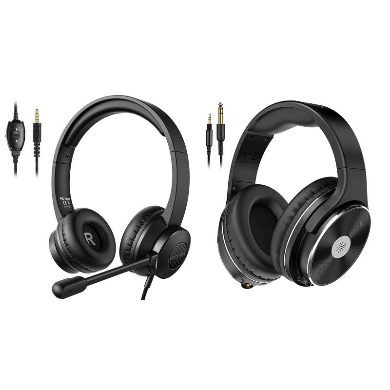 OneOdio Studio HIFI Closed Back Over Ear Wired Professional Headphones, Black and S100 Computer PC Headset w/ Adjustable Boom Microphone, Black, 1 of 7