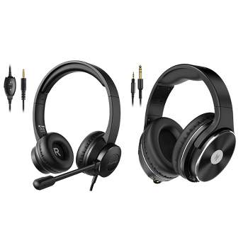 OneOdio Studio HIFI Closed Back Over Ear Wired Professional Headphones, Black and S100 Computer PC Headset w/ Adjustable Boom Microphone, Black