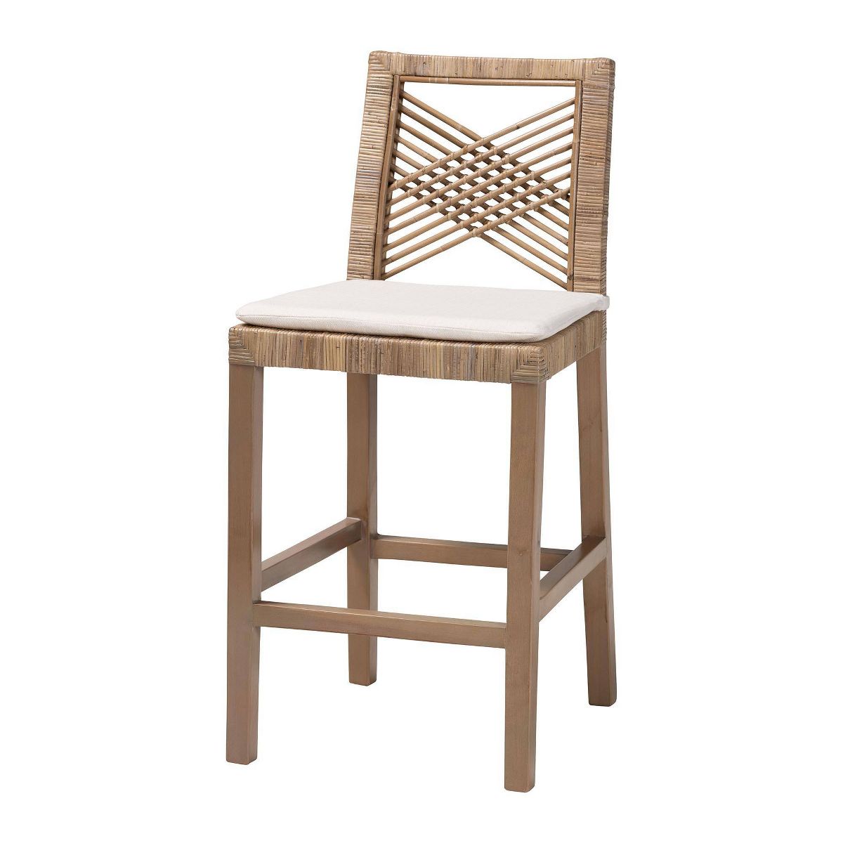bali & pari Poltak Natural Rattan and Mahogany Wood Counter Height Barstool Kubu Gray/Rustic Taupe - thumbnail 2