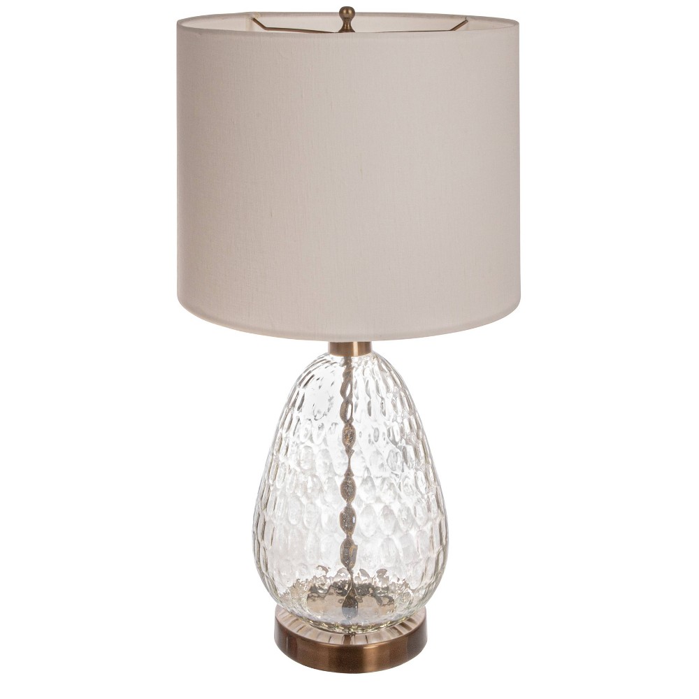 Photos - Floodlight / Street Light Storied Home Textured Glass Base Table Lamp with Cotton Drum Shade White