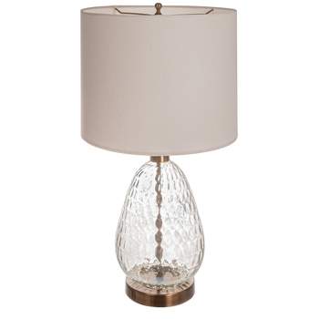 Storied Home Textured Glass Base Table Lamp with Cotton Drum Shade White