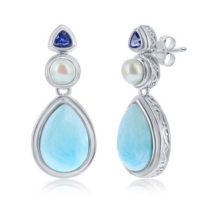 Caribbean Treasures Sterling Silver, Pearshaped Larimar with FWP & Tanzanite CZ Earrings - Blue - 1 of 2
