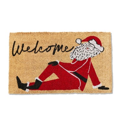 tagltd 1'6" x 2'6" Welcome Sentiment Posing Santa Rectangle Indoor Outdoor Coir Door Welcome Mat Multicolored on Brown Background