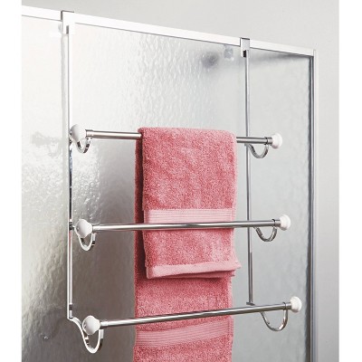Chrome Over the Door 3-Bar Towel Rack with White Accents