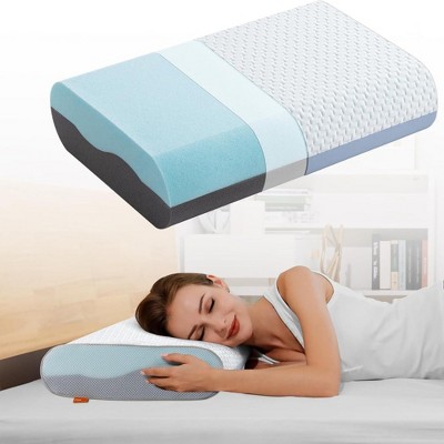 Dsvimoy Support Pillow Gel Cooling Memory Foam Bed Pillow with Removable Washable Cover for Sleep Comfort, Blue and Gray, 23"*16.5"*15.7"