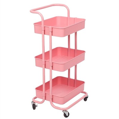 3 Tier Mobile Storage Caddy in Light Pink-Pemberly Row