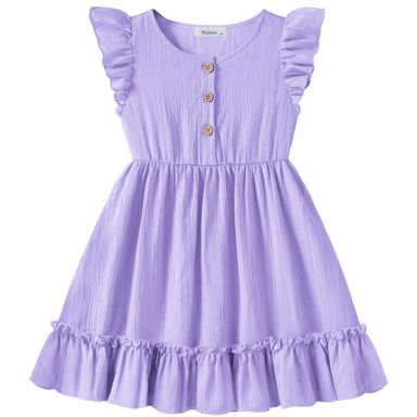 Arshiner Girls Blue Toddler Dress Ruffle Sleeveless Button Down Dresses Summer Beach Casual Sundress Purple 2-3T