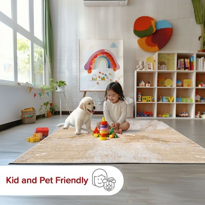 Reversible Gold Abstract Synthetic 25" Rectangular Rug