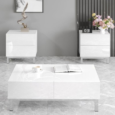 AMERLIFE High Gloss Electroplated Living Room Table Set