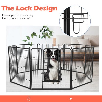 32-Inch Black Metal Outdoor Dog Playpen with Door