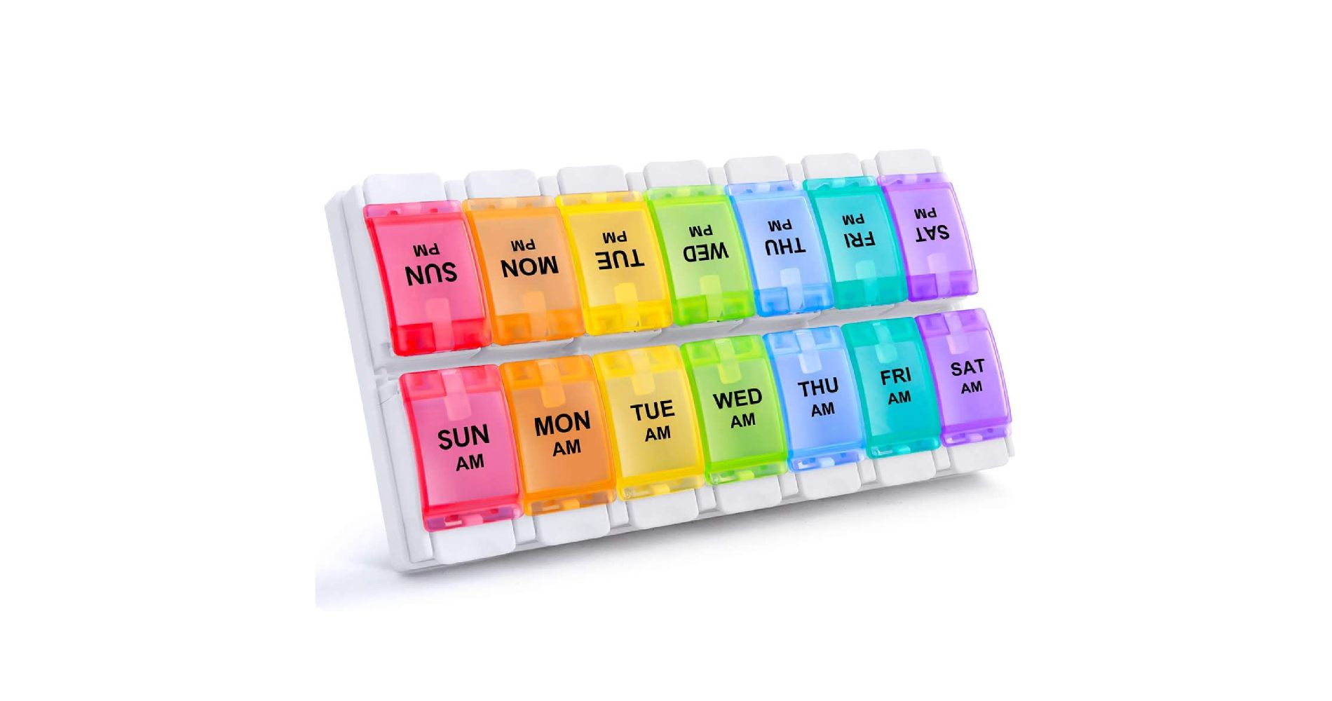 Sukuos AM PM Weekly 7 Day Pill Organizer, Large Pill Cases w/ Push Button Design