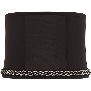 Springcrest Massa Drum Lamp Shades Black Medium 13" Top x 14" Bottom x 10" High Washer with Replacement Harp and Finial Fitting - 1 of 4