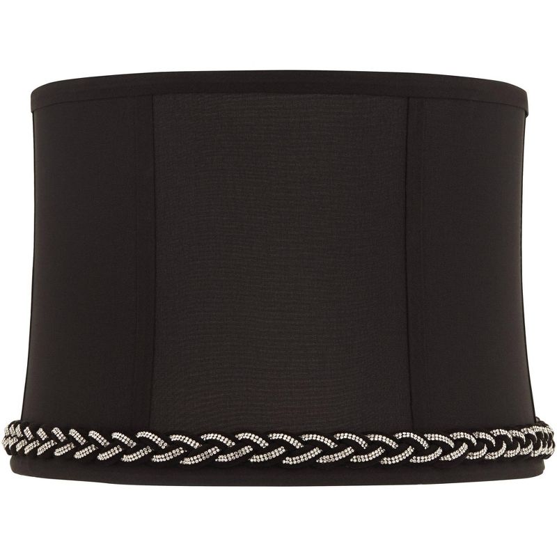Springcrest Massa Drum Lamp Shades Black Medium 13" Top x 14" Bottom x 10" High Washer with Replacement Harp and Finial Fitting, 1 of 8