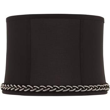 Springcrest Massa Drum Lamp Shades Black Medium 13" Top x 14" Bottom x 10" High Washer with Replacement Harp and Finial Fitting