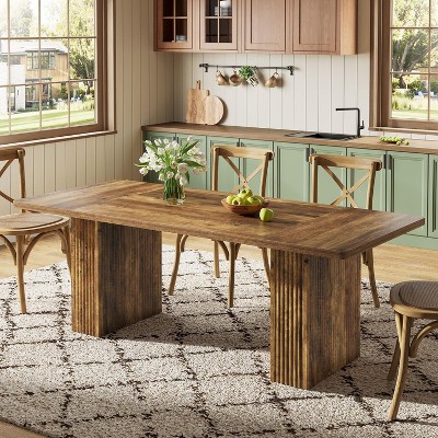 Tribesigns 70.1'' Farmhouse Dining Table for 6-8, Rectangle Wood Kitchen Table with Fluted Pedestal Base for Dining Room, Living Room
