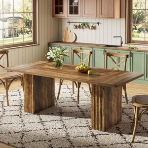 Tribesigns 70.1'' Farmhouse Dining Table for 6-8, Rectangle Wood Kitchen Table with Fluted Pedestal Base for Dining Room, Living Room - 1 of 4
