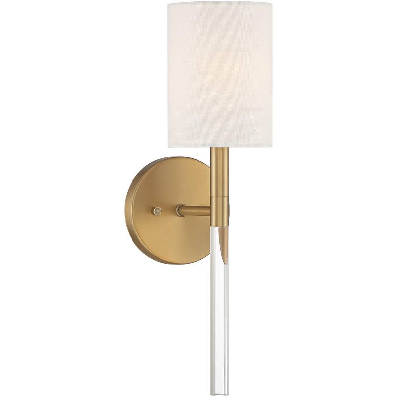 Possini Euro Design Modern Wall Light Sconce Warm Brass Hardwired 5" Fixture Clear Acrylic White Fabric Shade for Bedroom Bathroom, 1 of 8
