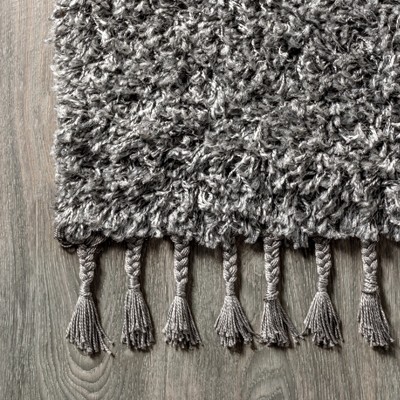 Charcoal Reversible Rectangular Shag Area Rug with Tassels