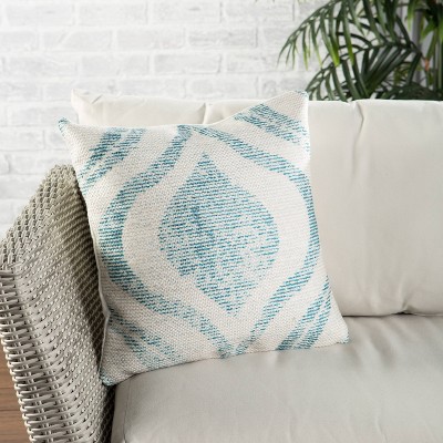 Teal and Cream Embroidered Square Throw Pillow 18x18