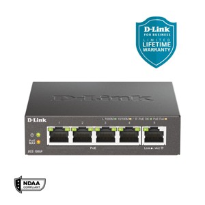 D-Link 5-Port Gigabit PoE+ Unmanaged/Plug and Play Switch | 4 PoE+ Ports (60W Total PoE Budget) | Fanless | Metal Compact Desktop - (DGS-1005P) - 1 of 4