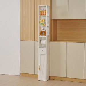 VECELO Tall Bathroom Cabinet with Adjustable Shelves, Slim Storage Cabinet with Toilet Paper Scroll & Small Drawer, Black/White - 1 of 4