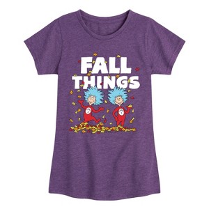 Girls' - Dr. Seuss - Fall Things Thing 1 and Thing 2 Fitted Short Sleeve Graphic T-Shirt - 1 of 4