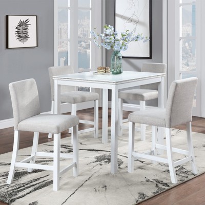 5-Piece Counter Height Dining Set with Crystal Decor: Square Wood Table, 4 Upholstered Chairs , Ideal for Kitchen