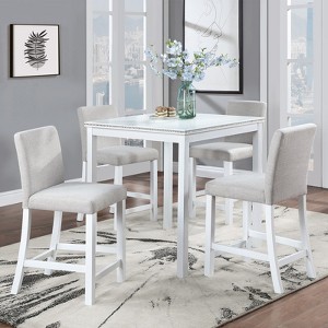 5-Piece Counter Height Dining Set with Crystal Decor: Square Wood Table, 4 Upholstered Chairs , Ideal for Kitchen - 1 of 4