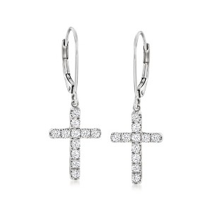 Ross-Simons 0.55 ct. t.w. Diamond Cross Drop Earrings in 14kt White Gold - 1 of 3