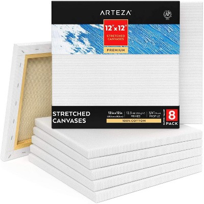 Arteza Stretched Canvas, Premium, White, 12"x12", Blank Canvas Boards for Painting - 8 Pack (ARTZ-8748)