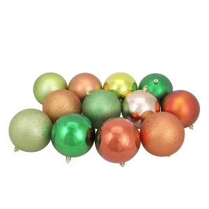 Northlight 12ct Shatterproof 3-Finish Christmas Ball Ornament Set 4" - Orange/Green - 1 of 2