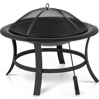 Yaheetech 29" Round Fire Pits Fire Bowl with Spark Screen for Backyard Patio Camping