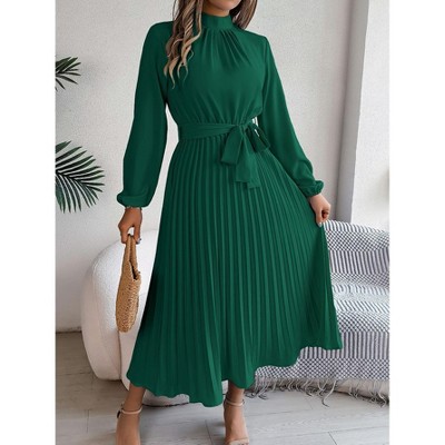 thumbnail interactive-video image 1 of Elegant Mint Green V-Neck Swing Flowy A-Line Maxi Dress With Bell Slee 1 of 14