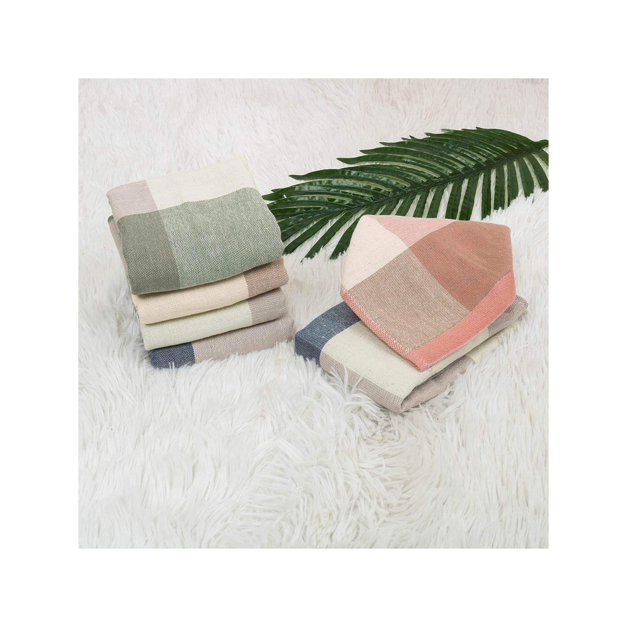 6 Pcs 13" x 13" 100% Cotton Absorbent Gradient Pattern Style Dish Cloth Mixed Color - PiccoCasa
