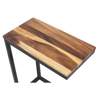 Acacia Wood and Metal C-Shaped Industrial Side Table