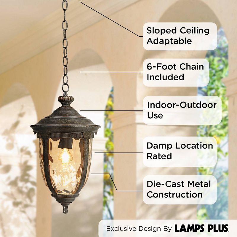 John Timberland Bellagio Rustic Outdoor Hanging Light Bronze 18" Champagne Hammered Glass Damp Rated for Post Exterior Barn Deck House Porch Patio, 3 of 8