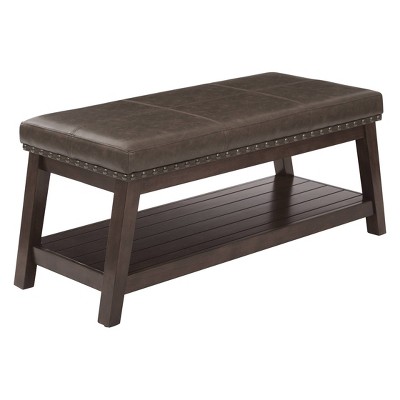 Emery Studded Bench Mocha Leather - OSP Home Furnishings