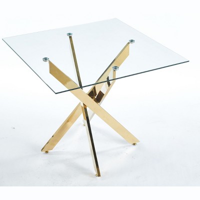 NicBex Minimalist Square Glass Dining Table with Cross Metal Legs,Modern Kitchen Table Bar Table,Dining Room Furniture