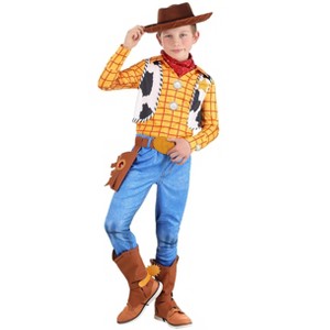 HalloweenCostumes.com Large   Kids Deluxe Sheriff Woody Costume,  Yellow Flannel, Boot Covers, Hat, Badge, Brown/Orange/Blue - 1 of 4