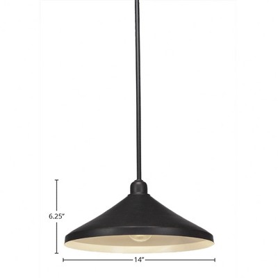 Toltec Lighting Vintage 1 - Light Pendant in  Dark Granite with 14” Dark Granite Cone Metal Shade Shade