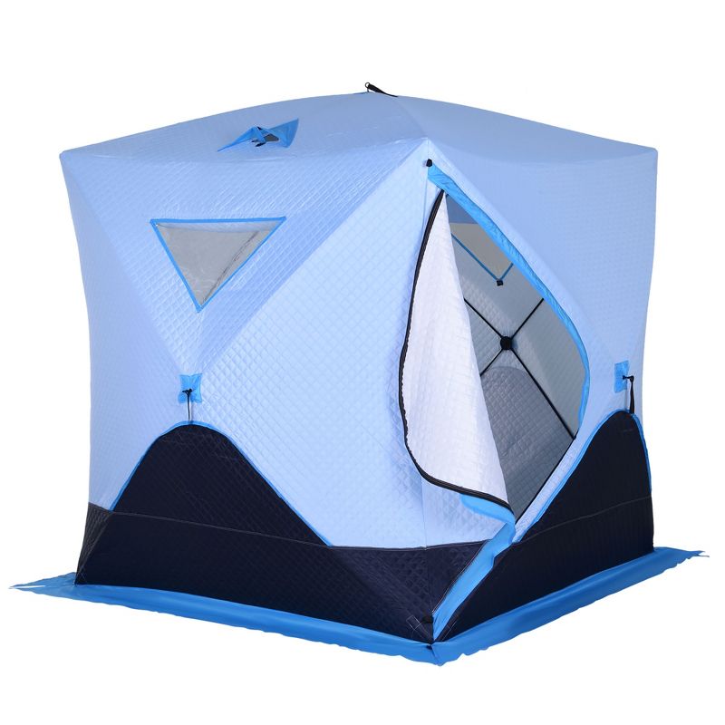 Outsunny 4 Person Ice Fishing Shelter with Padded Walls, Thermal Waterproof Portable Pop Up Ice Tent with 2 Doors, Light Blue, 4 of 9