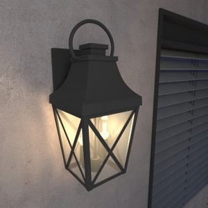 HANPURE Matte Black Outdoor Wall Sconce with Clear Glass Shade, Waterproof Porch Light Fixture for Garage, Patio, Front Door, Balcony (1 Pack) - 1 of 4