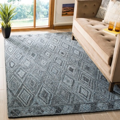 Blue and Black Hand-Tufted Wool Abstract Area Rug
