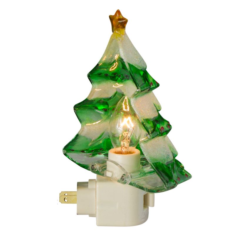 Northlight 5.5" Green and White Beaded Frosted Christmas Tree Night Light, 2 of 4